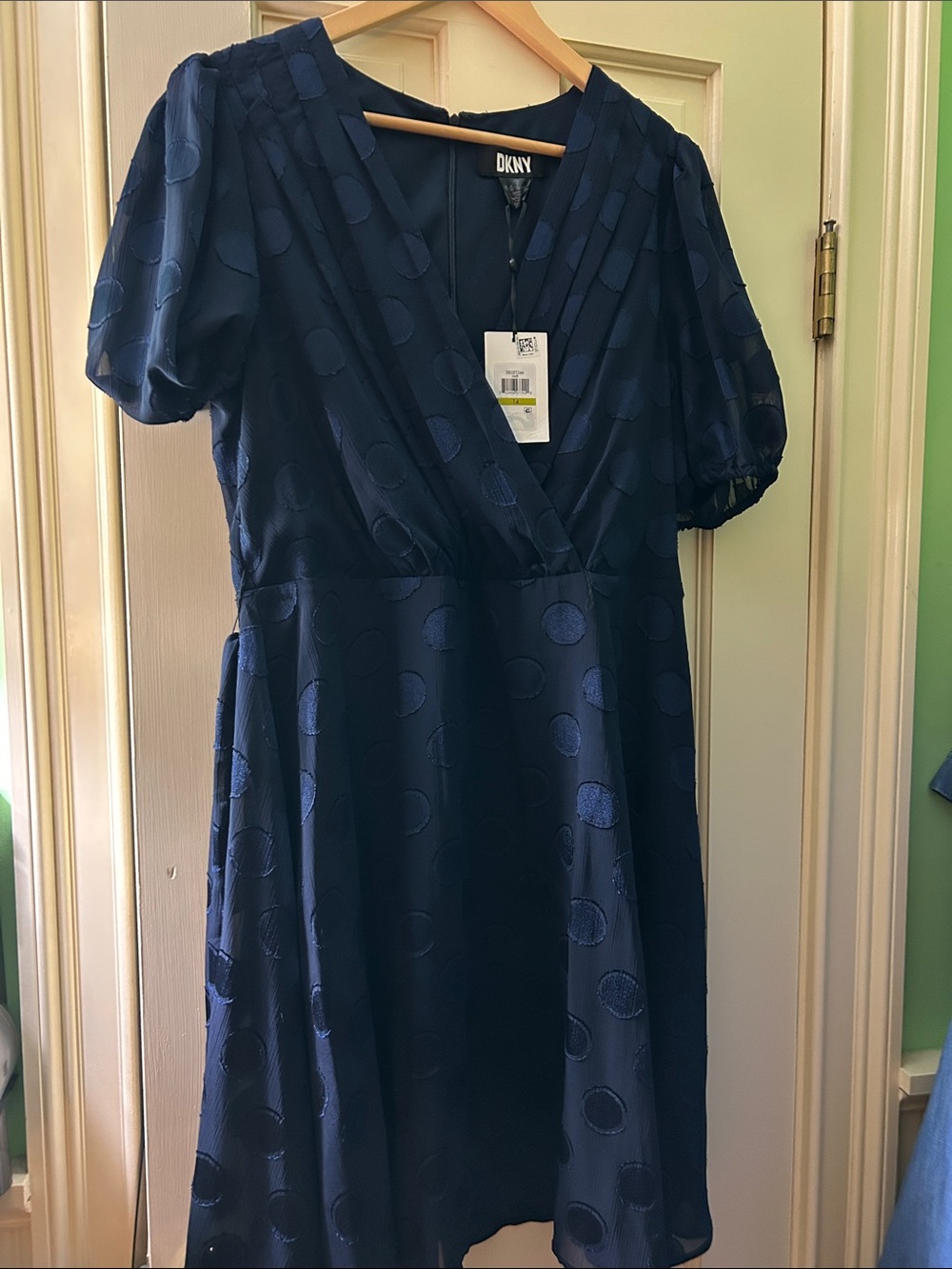 DKNY Navy Dot Wrap-Style Dress